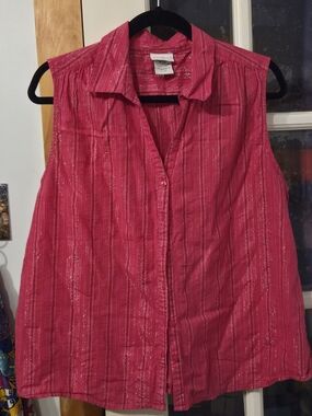 Jaclyn Smith Bright Pink Striped Sleeveless Button-Down Top